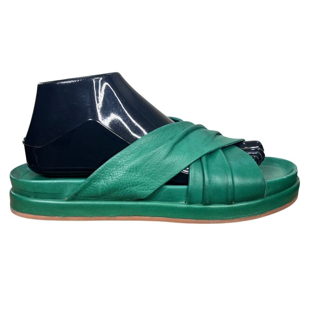Miz Mooz Talisa Green Leather Criss Cross Slide Sandals Size 40 US 9/9.5